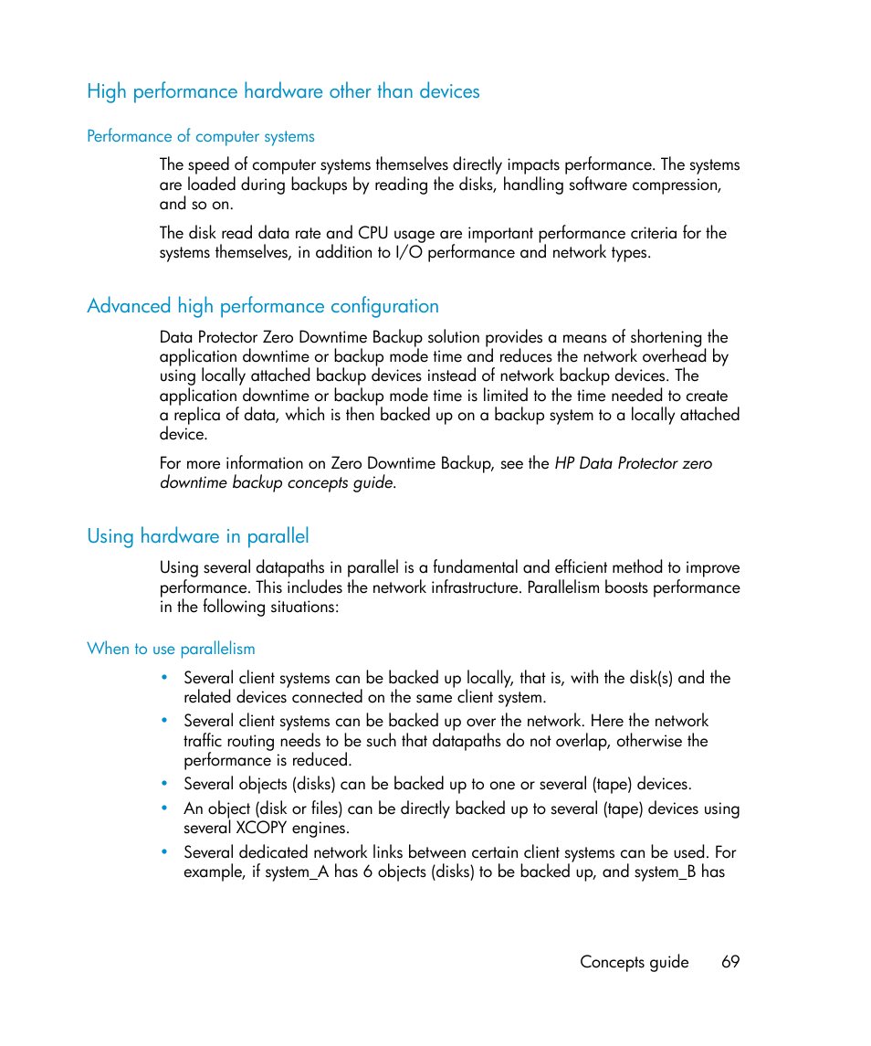 High performance hardware other than devices, Advanced high performance configuration, Using hardware in parallel | 69 advanced high performance configuration, 69 using hardware in parallel | HP B6960-96035 User Manual | Page 69 / 422