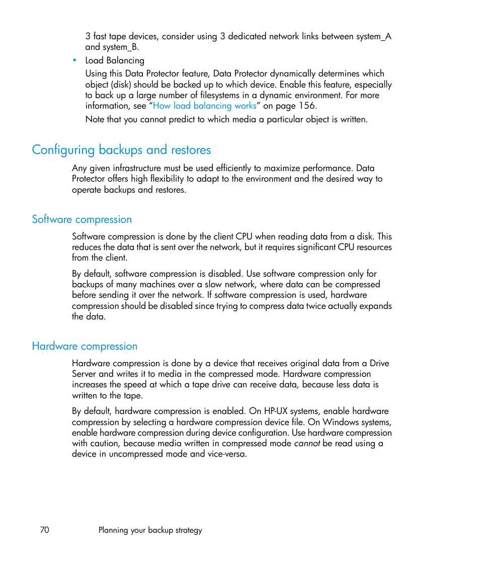 Configuring backups and restores, Software compression, Hardware compression | 70 hardware compression | HP B6960-96035 User Manual | Page 70 / 422