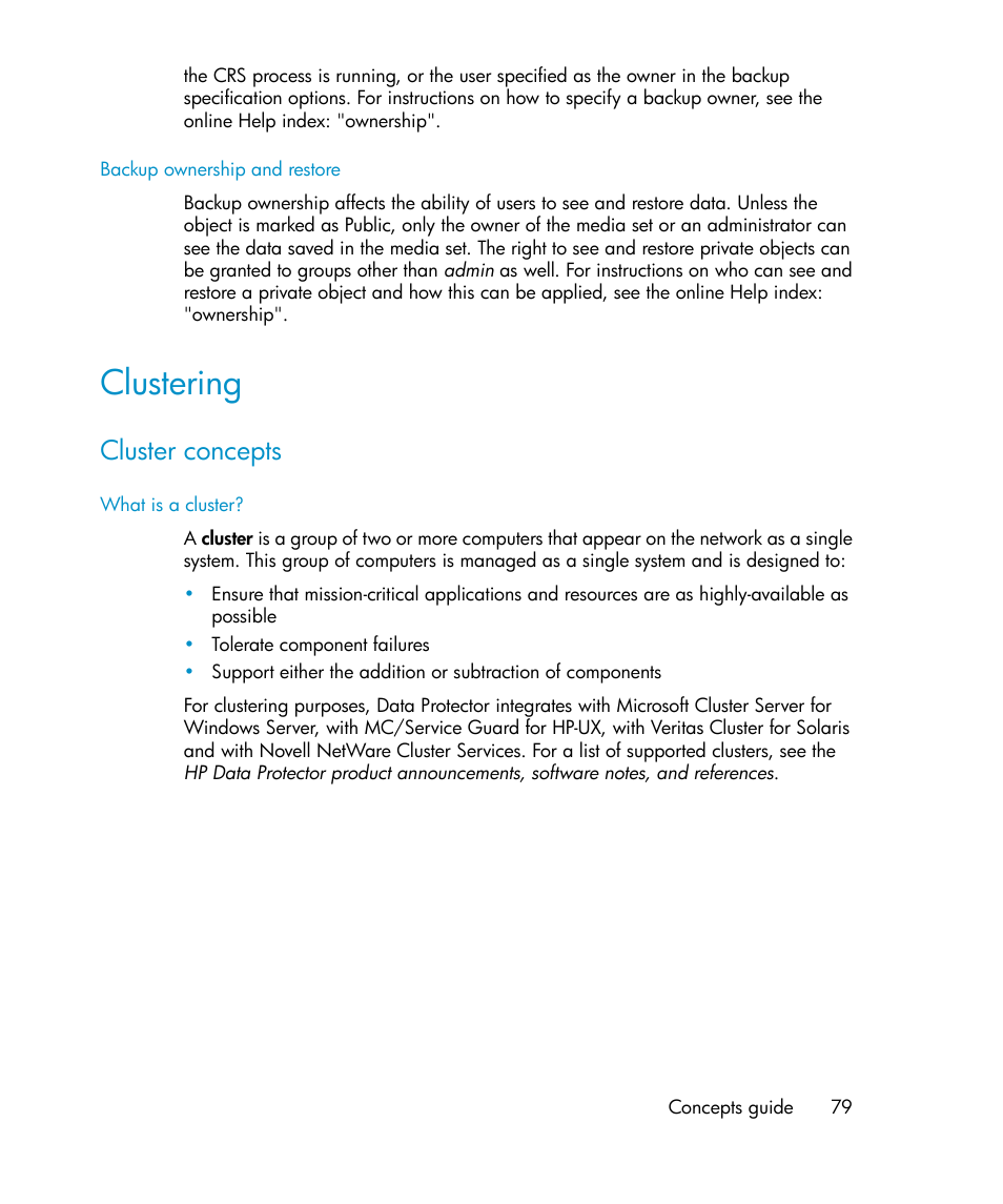 Clustering, Cluster concepts | HP B6960-96035 User Manual | Page 79 / 422