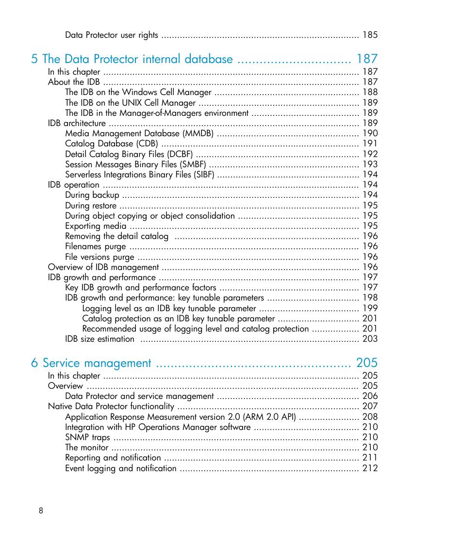 5 the data protector internal database, 6 service management | HP B6960-96035 User Manual | Page 8 / 422