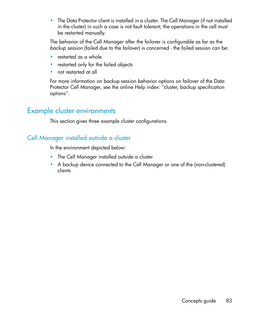 Example cluster environments, Cell manager installed outside a cluster | HP B6960-96035 User Manual | Page 83 / 422