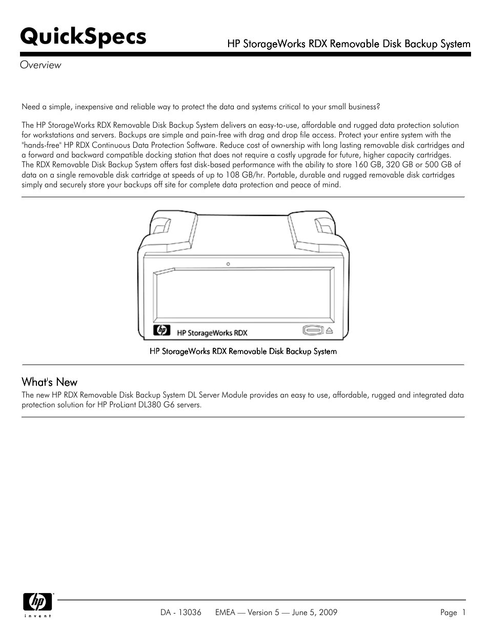 HP RDX REMOVABLE DISK BACKUP SYSTEM DL380 User Manual | 14 pages