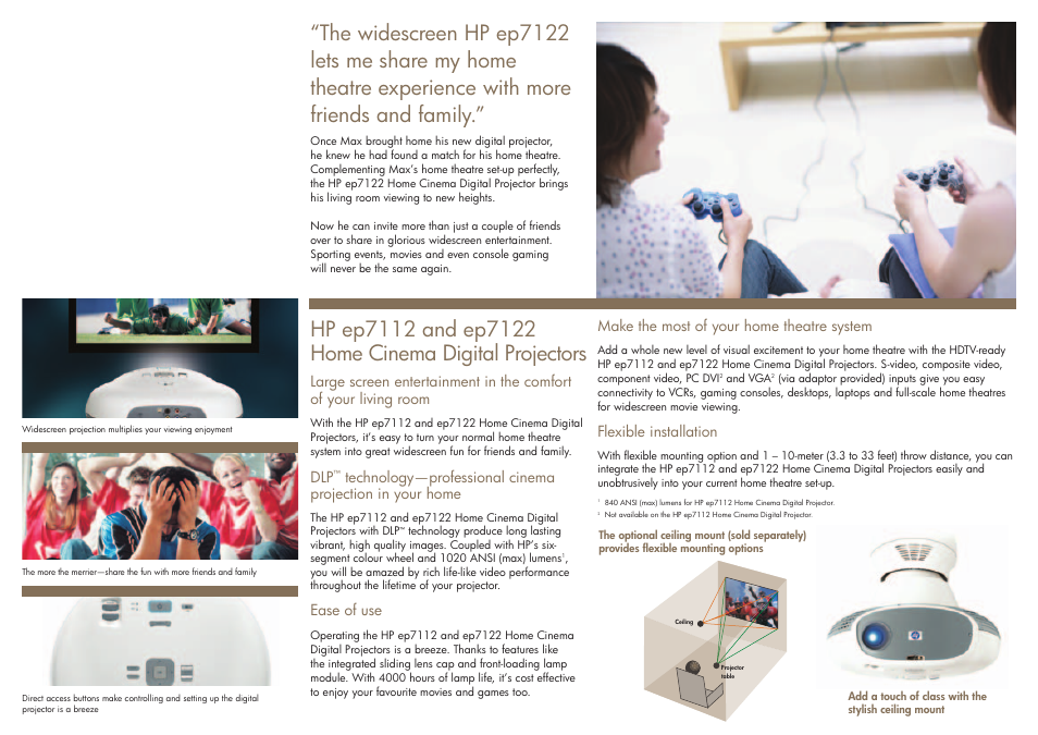 Make the most of your home theatre system, Flexible installation, Ease of use | HP EP9012 User Manual | Page 8 / 14