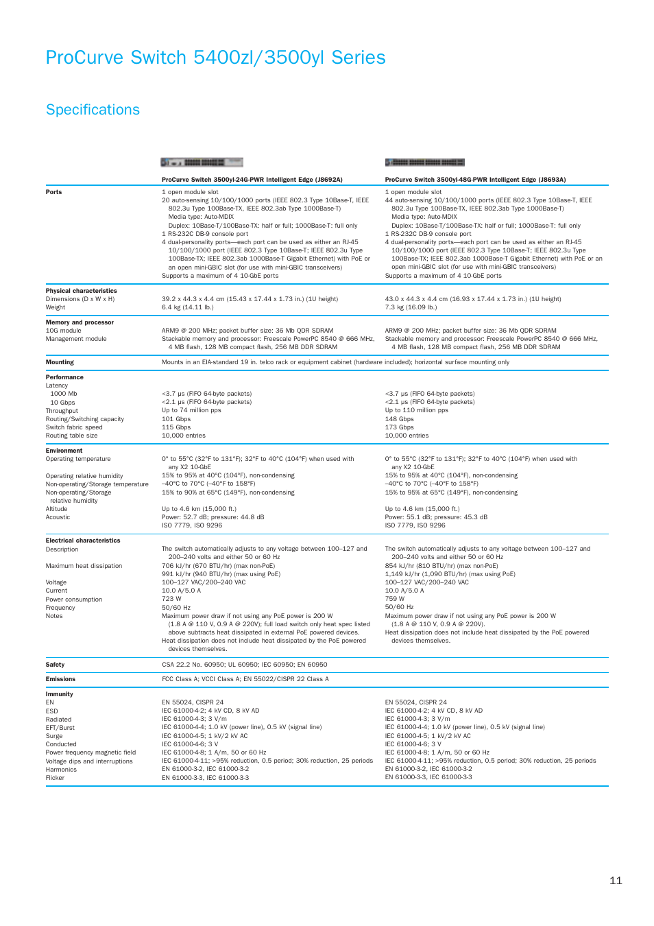 Specifications | HP 3500yl Series User Manual | Page 11 / 16