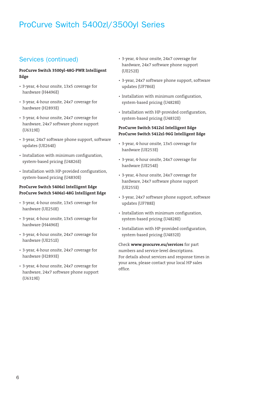 Services (continued) | HP 3500yl Series User Manual | Page 6 / 16