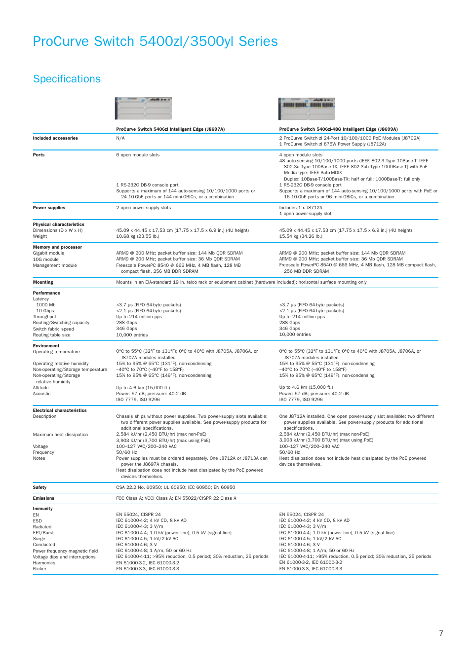 Specifications | HP 3500yl Series User Manual | Page 7 / 16