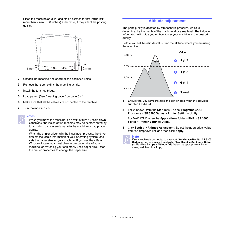 Altitude adjustment | HP SP 3300 User Manual | Page 12 / 105