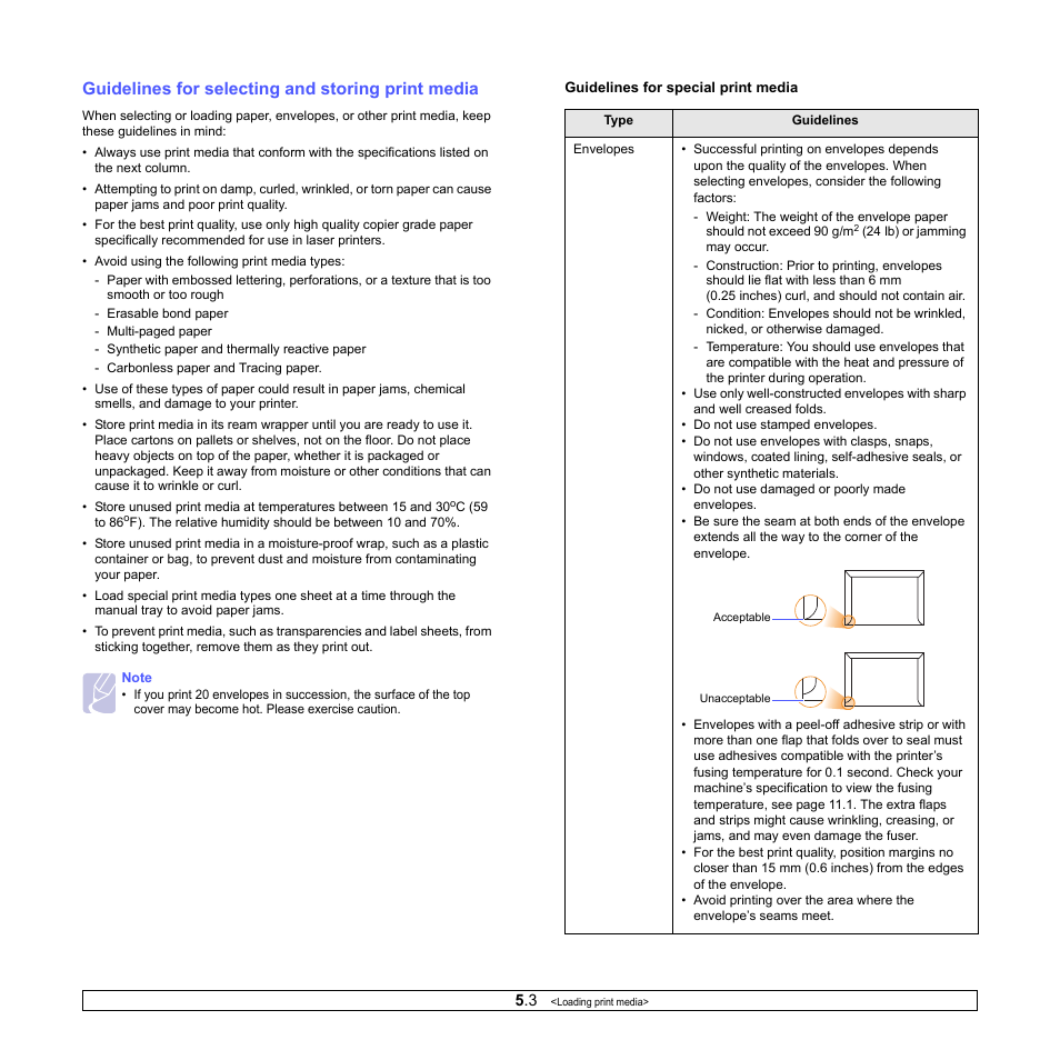 Guidelines for selecting and storing print media | HP SP 3300 User Manual | Page 20 / 105