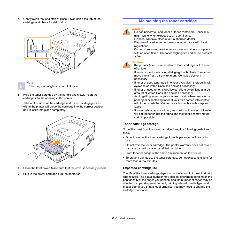 Maintaining the toner cartridge | HP SP 3300 User Manual | Page 28 / 105