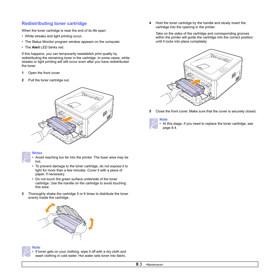 Redistributing toner cartridge, Ge 8.3. t | HP SP 3300 User Manual | Page 29 / 105