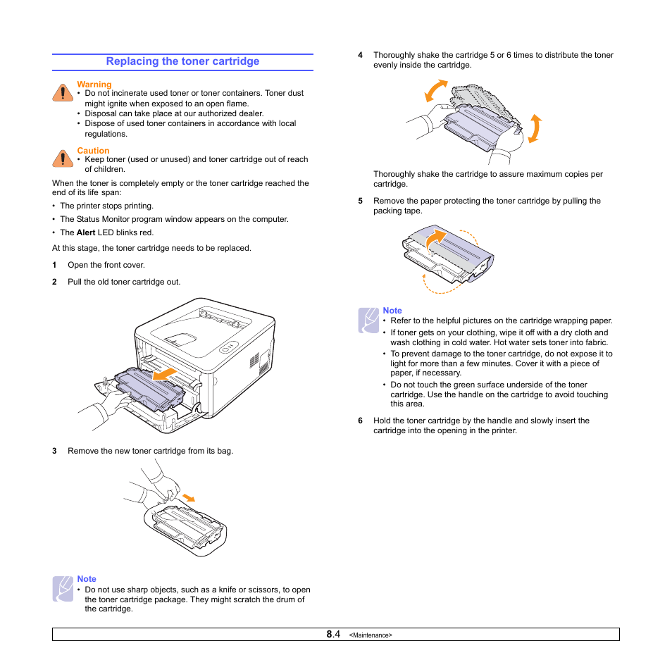 Replacing the toner cartridge | HP SP 3300 User Manual | Page 30 / 105
