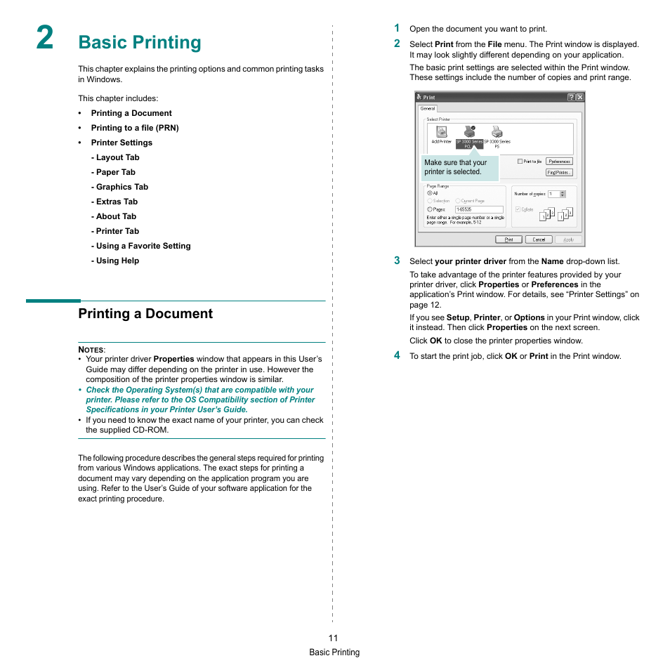 Basic printing, Printing a document | HP SP 3300 User Manual | Page 57 / 105