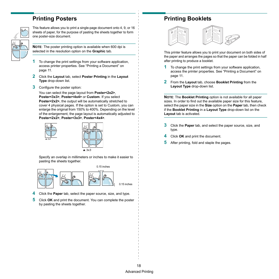 Printing posters, Printing booklets, Printing posters printing booklets | HP SP 3300 User Manual | Page 64 / 105