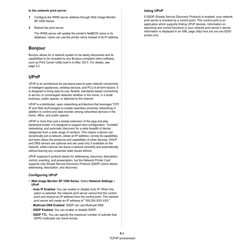 Bonjour, Upnp, Bonjour upnp | HP SP 3300 User Manual | Page 92 / 105