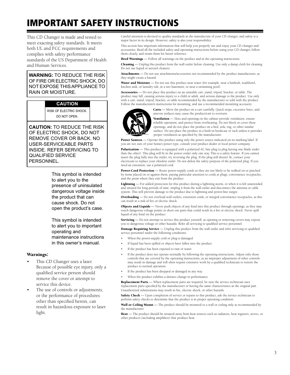 Important safety instructions | HP CD-9400 User Manual | Page 3 / 20