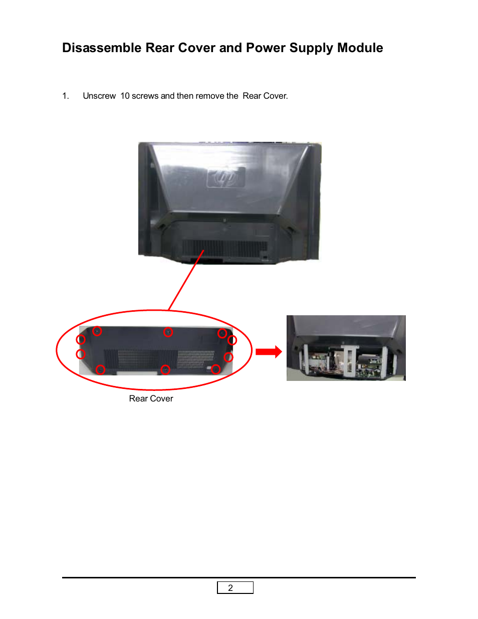 Disassemble rear cover and power supply module | HP L1735A User Manual | Page 23 / 78