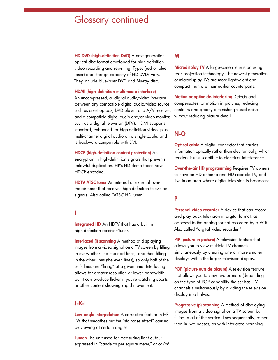 Glossary continued, J-k-l | HP L1735A User Manual | Page 77 / 78