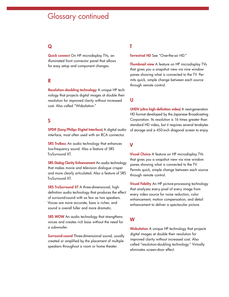 Glossary continued | HP L1735A User Manual | Page 78 / 78