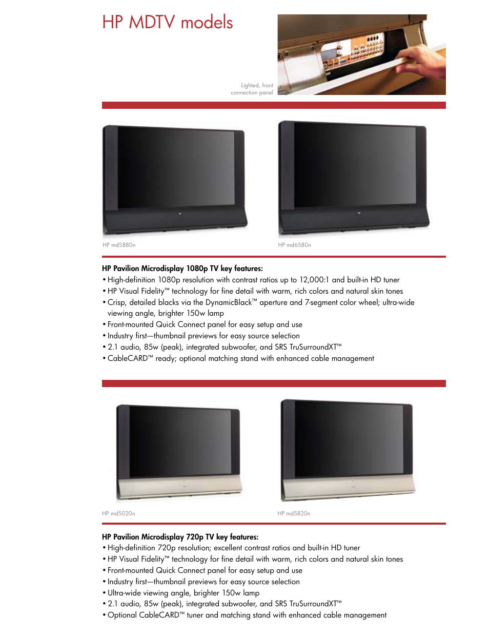 Hp mdtv models | HP L1735A User Manual | Page 8 / 78