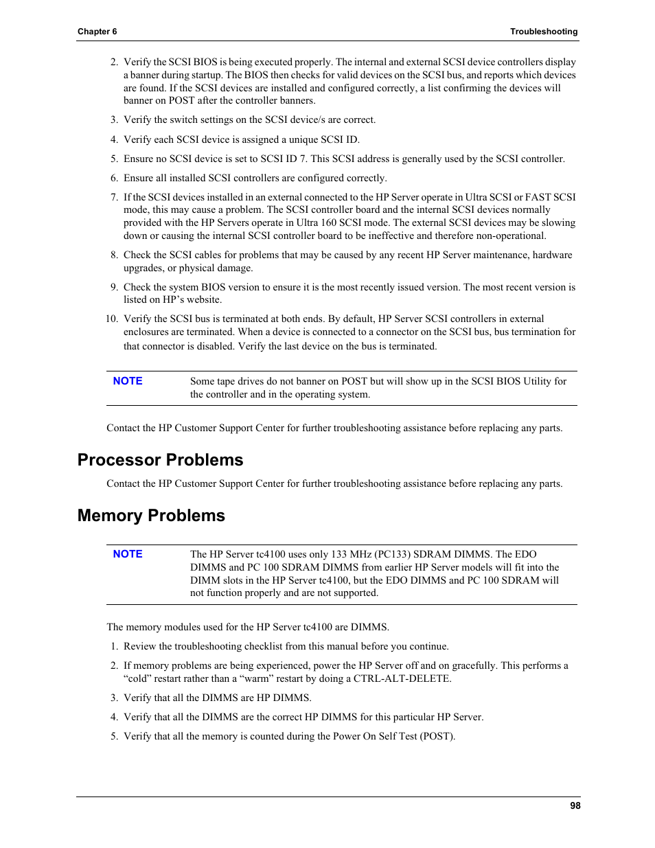 Processor problems, Memory problems, Processor problems memory problems | HP TC4100 User Manual | Page 100 / 130