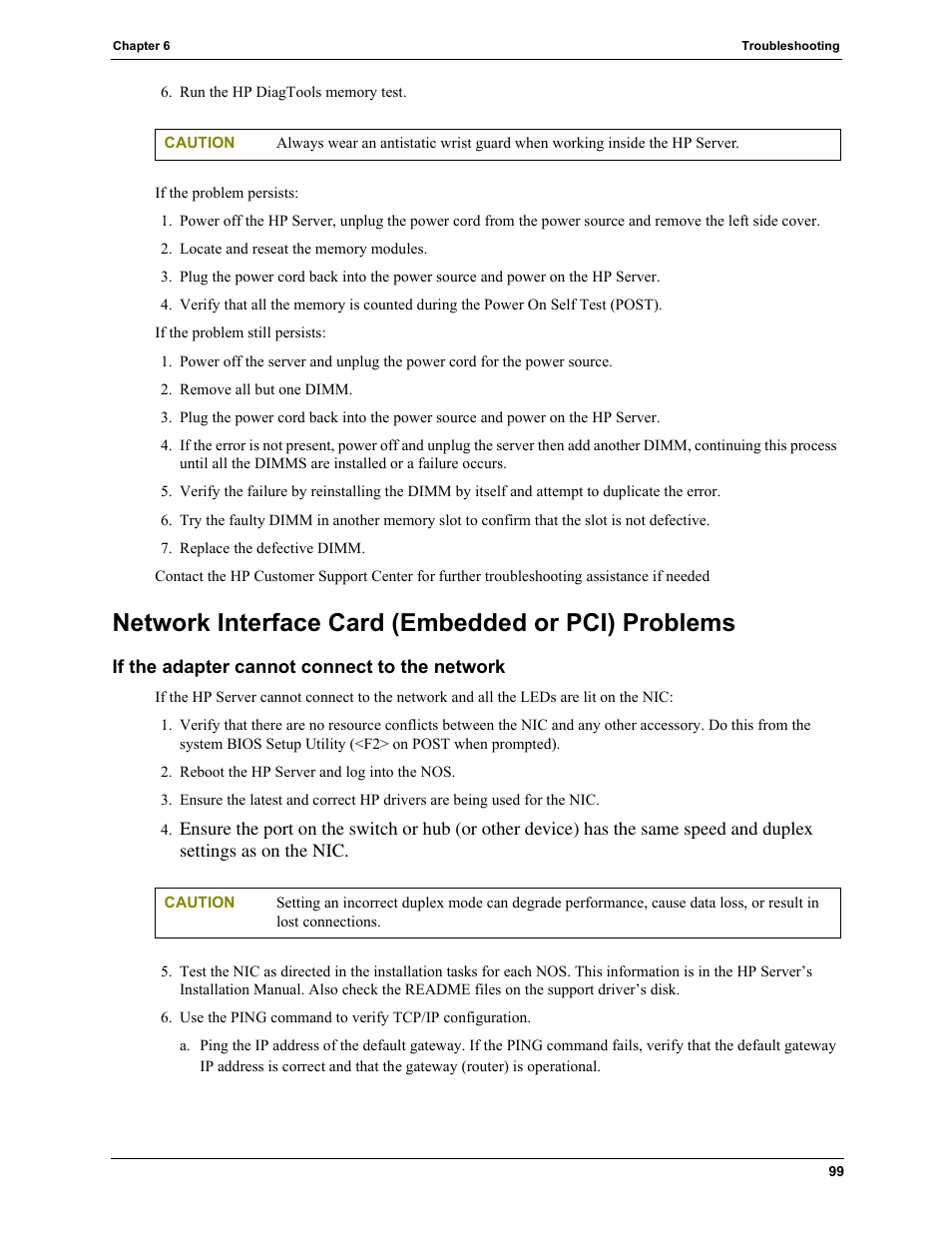 Network interface card (embedded or pci) problems, If the adapter cannot connect to the network | HP TC4100 User Manual | Page 101 / 130