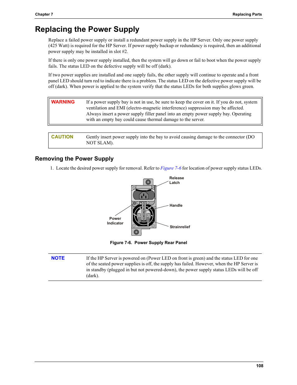 Replacing the power supply, Removing the power supply | HP TC4100 User Manual | Page 110 / 130