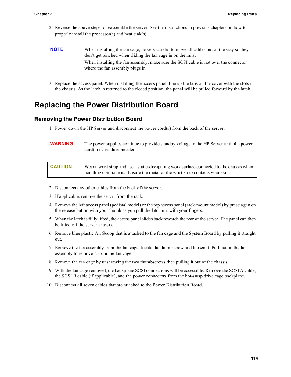 Replacing the power distribution board | HP TC4100 User Manual | Page 116 / 130