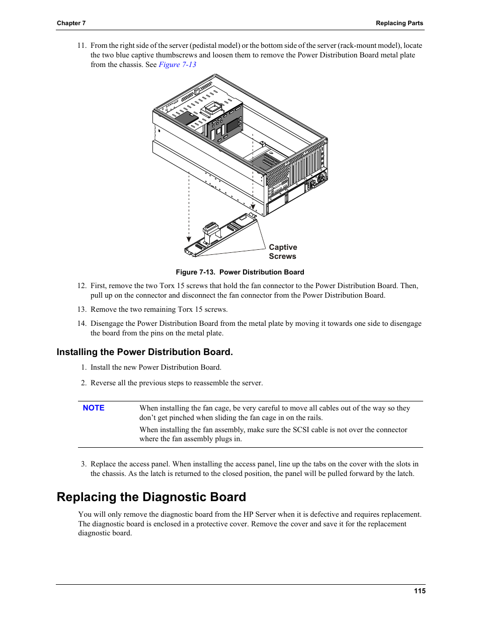 Installing the power distribution board, Replacing the diagnostic board | HP TC4100 User Manual | Page 117 / 130