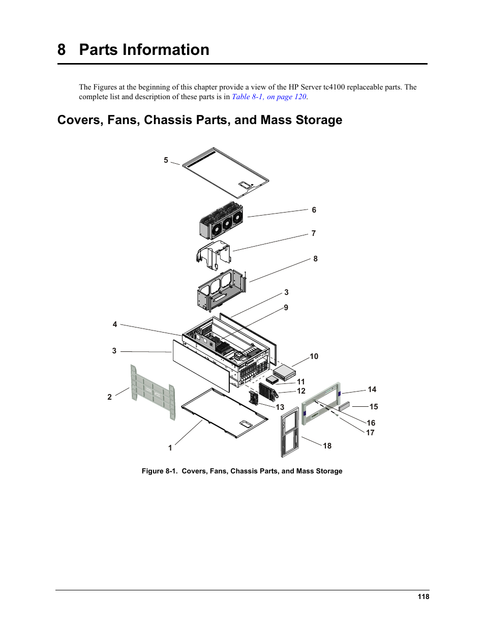 8 parts information, Covers, fans, chassis parts, and mass storage | HP TC4100 User Manual | Page 120 / 130