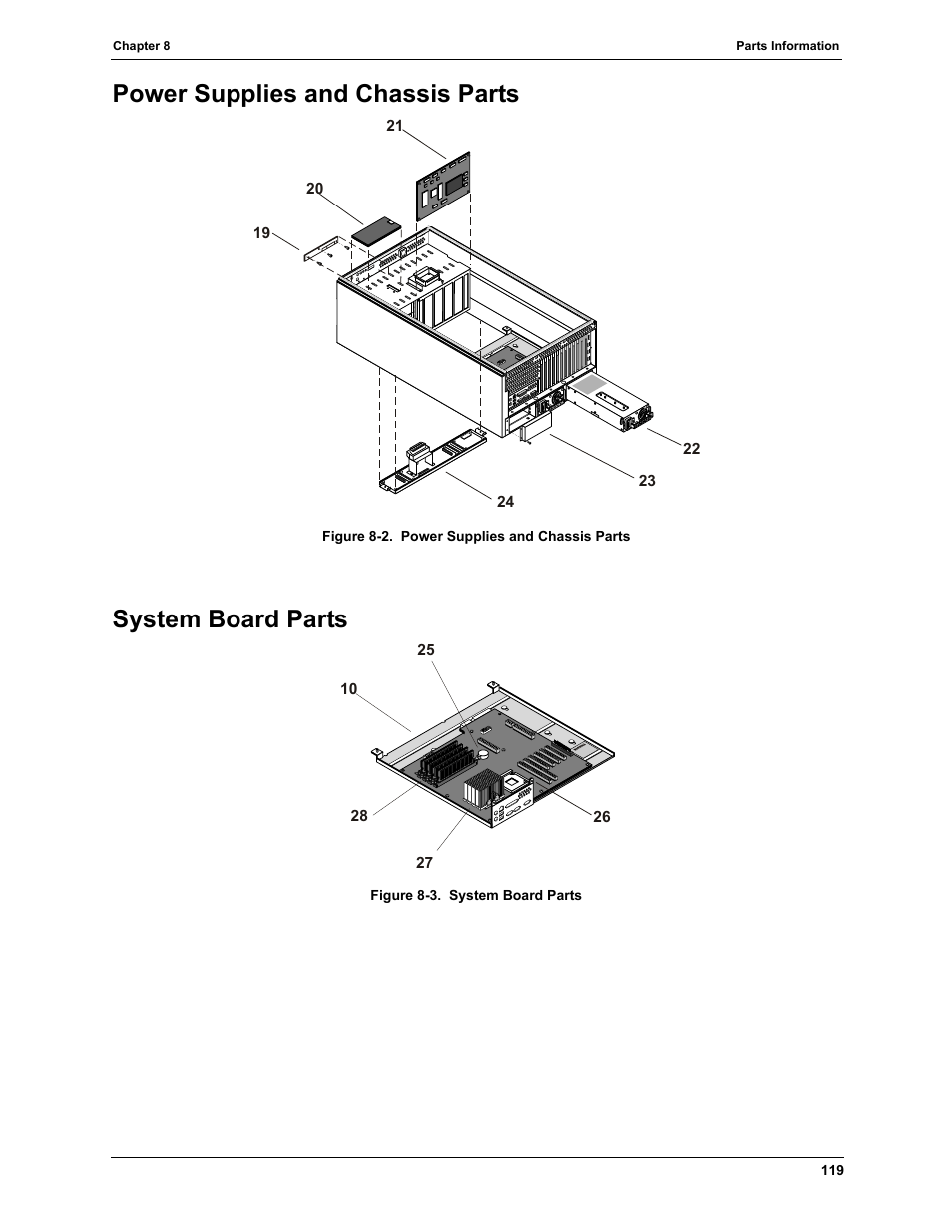 Power supplies and chassis parts, System board parts | HP TC4100 User Manual | Page 121 / 130