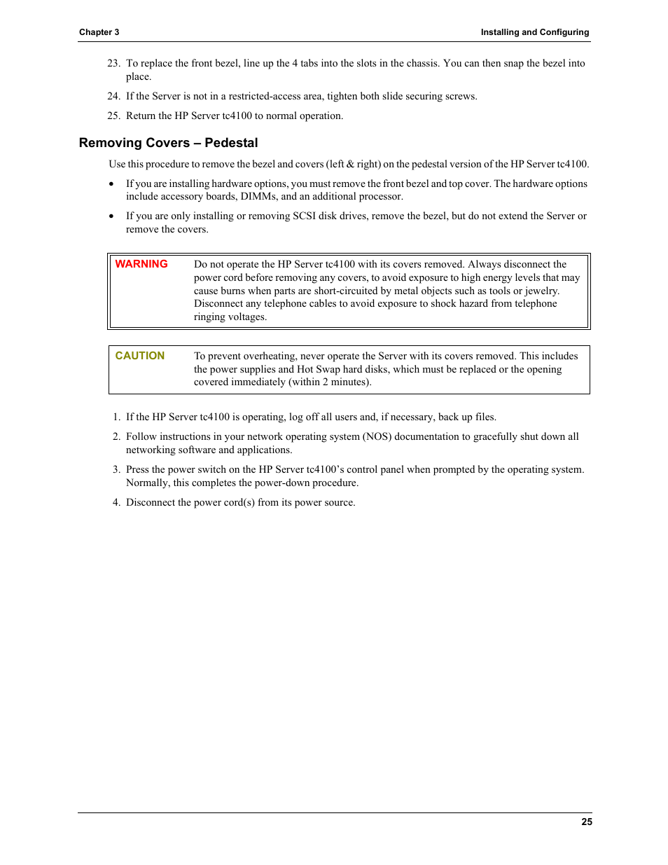 Removing covers – pedestal | HP TC4100 User Manual | Page 27 / 130