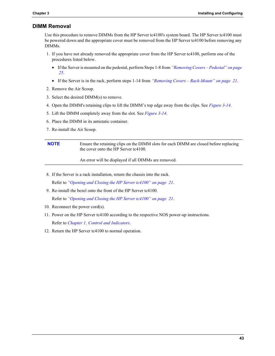 Dimm removal | HP TC4100 User Manual | Page 45 / 130