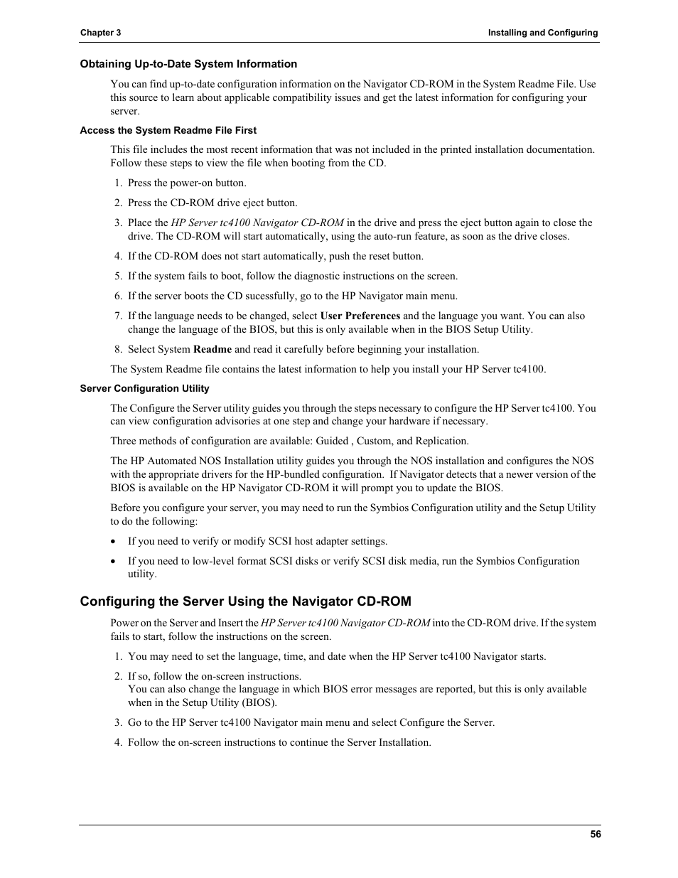 Configuring the server using the navigator cd-rom | HP TC4100 User Manual | Page 58 / 130