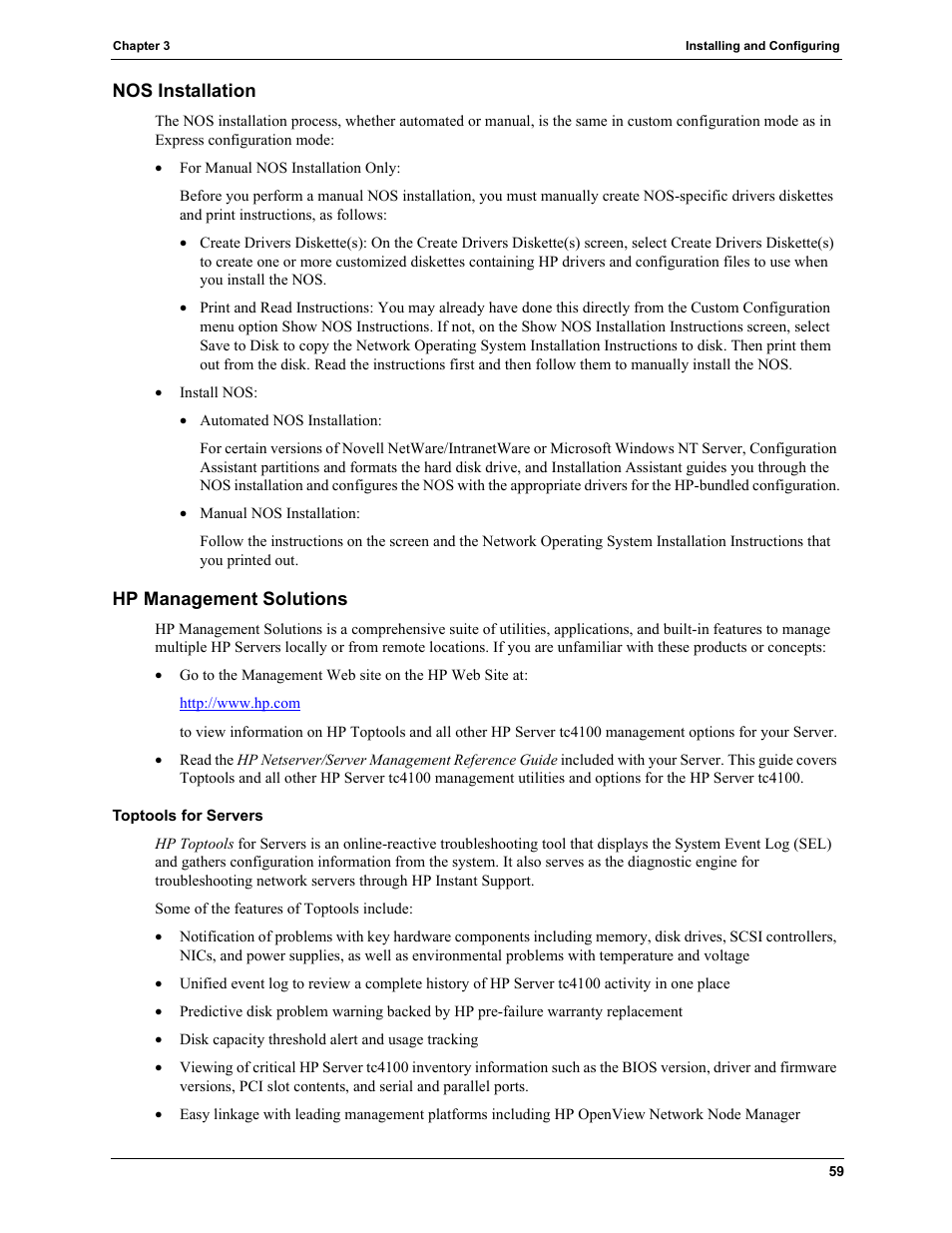 Nos installation, Hp management solutions, Nos installation hp management solutions | HP TC4100 User Manual | Page 61 / 130