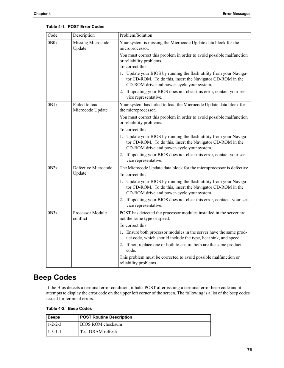 Beep codes | HP TC4100 User Manual | Page 78 / 130