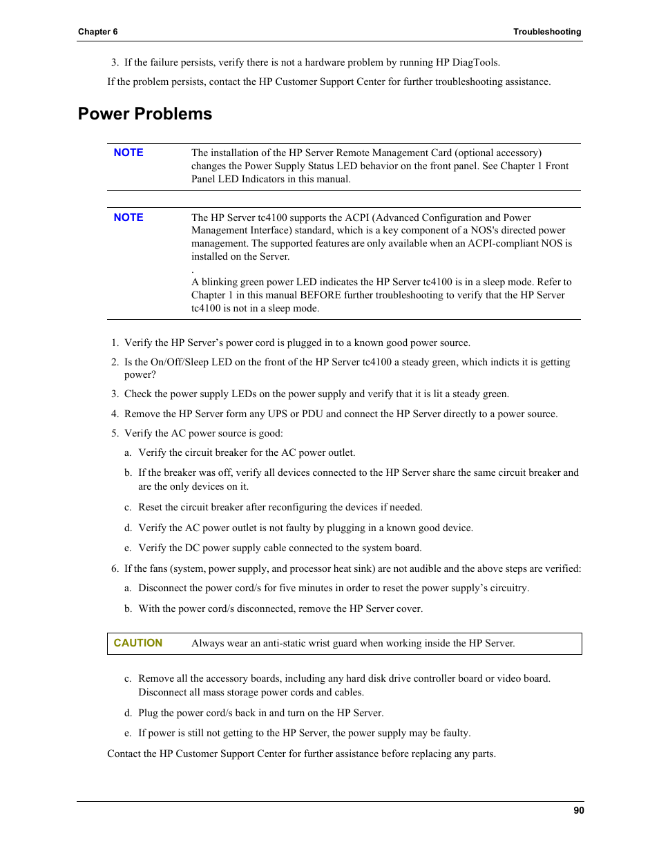 Power problems | HP TC4100 User Manual | Page 92 / 130