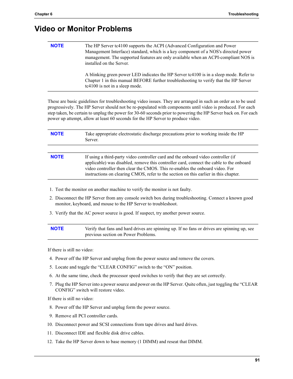 Video or monitor problems | HP TC4100 User Manual | Page 93 / 130