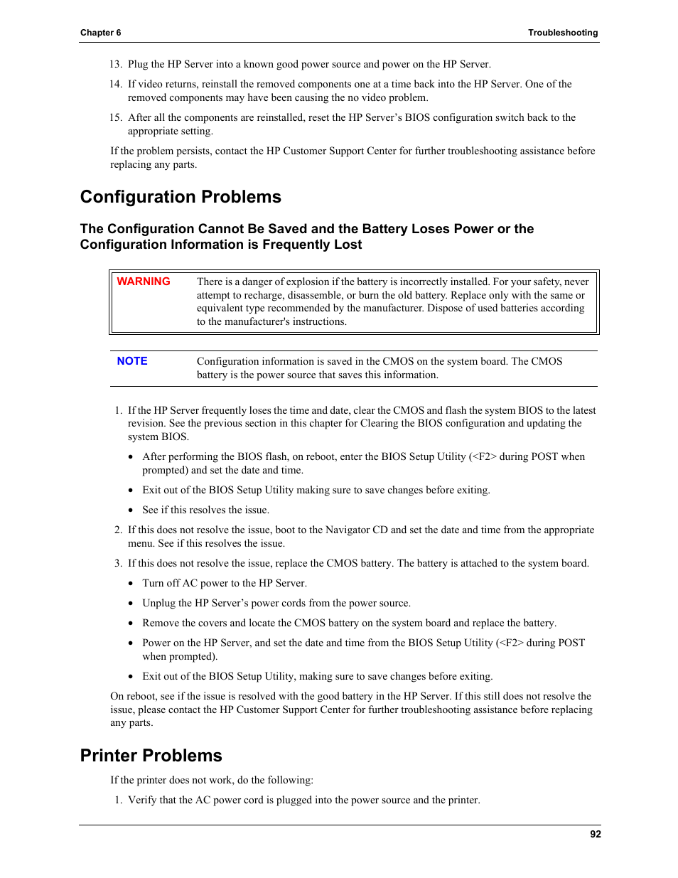 Configuration problems, Printer problems, Frequently lost | HP TC4100 User Manual | Page 94 / 130