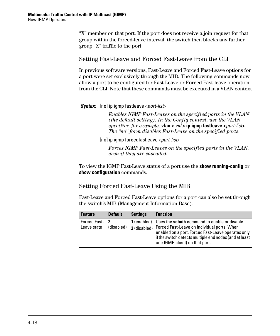 Setting forced fast-leave using the mib, Setting forced fast-leave using the mib -18 | HP 2610-PWR User Manual | Page 102 / 364