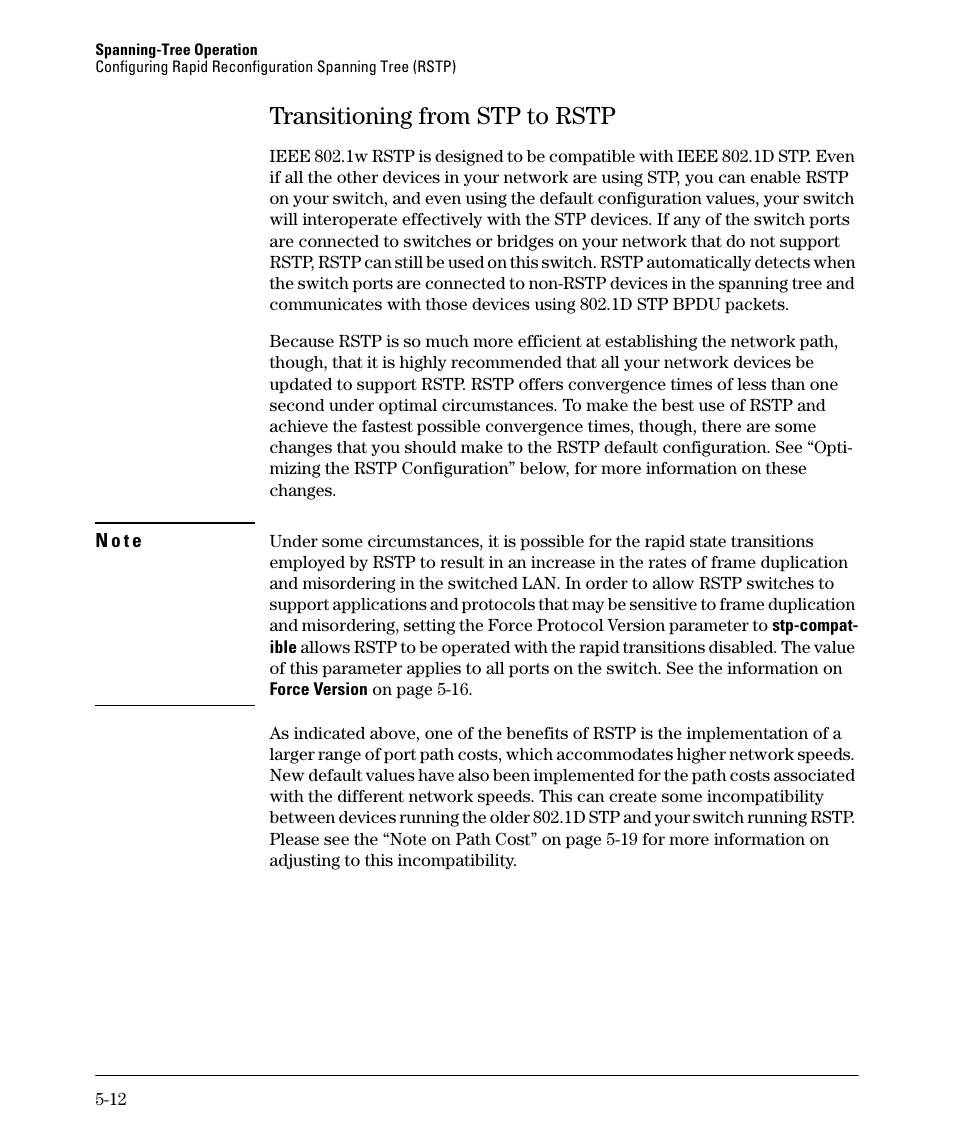 Transitioning from stp to rstp, Transitioning from stp to rstp -12 | HP 2610-PWR User Manual | Page 120 / 364