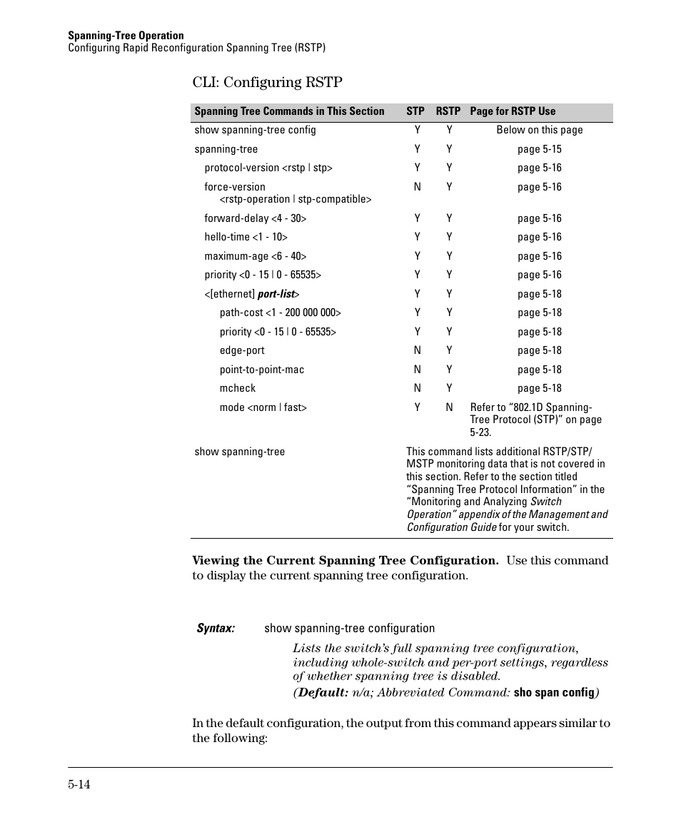 Cli: configuring rstp, Cli: configuring rstp -14 | HP 2610-PWR User Manual | Page 122 / 364