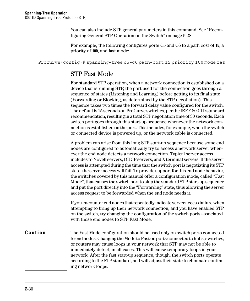 Stp fast mode, Stp fast mode -30, Ge 5-30 | HP 2610-PWR User Manual | Page 138 / 364