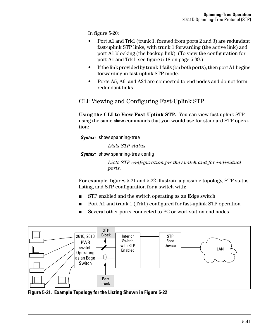 Cli: viewing and configuring fast-uplink stp, Cli: viewing and configuring fast-uplink stp -41 | HP 2610-PWR User Manual | Page 149 / 364
