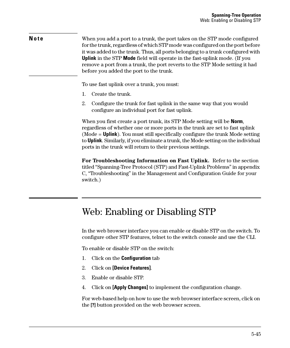 Web: enabling or disabling stp, Web: enabling or disabling stp -45 | HP 2610-PWR User Manual | Page 153 / 364