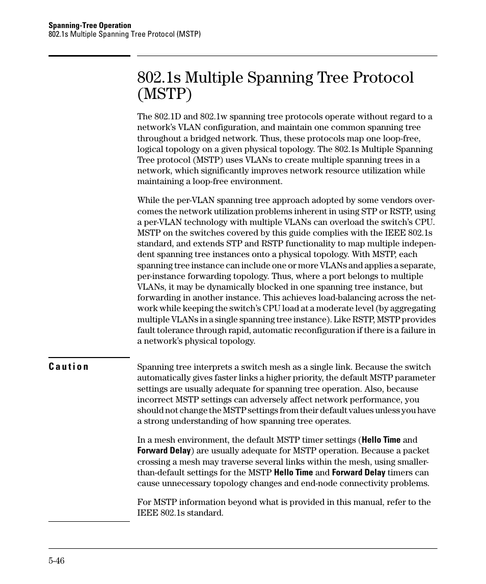 1s multiple spanning tree protocol (mstp), 1s multiple spanning tree protocol (mstp) -46 | HP 2610-PWR User Manual | Page 154 / 364