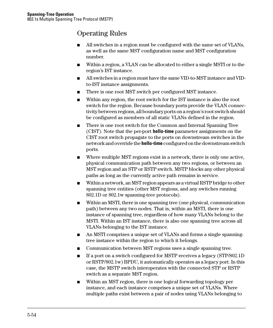 Operating rules, Operating rules -54 | HP 2610-PWR User Manual | Page 162 / 364