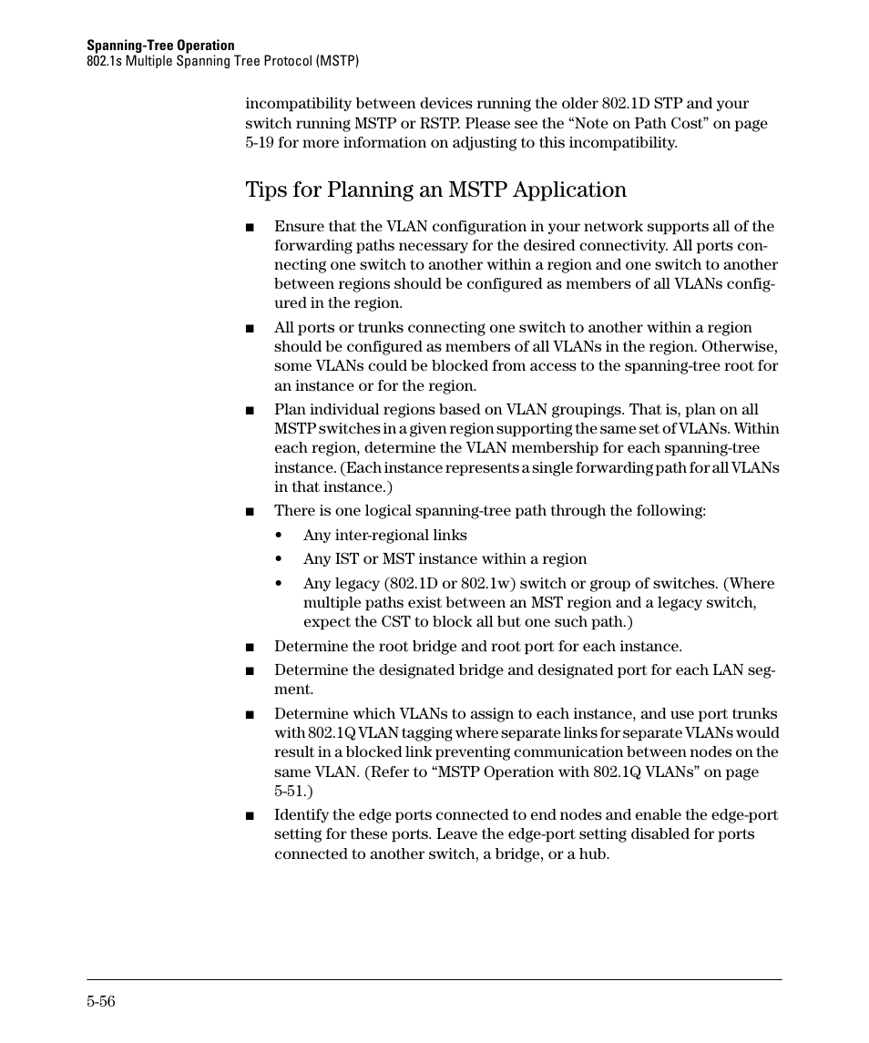 Tips for planning an mstp application, Tips for planning an mstp application -56 | HP 2610-PWR User Manual | Page 164 / 364