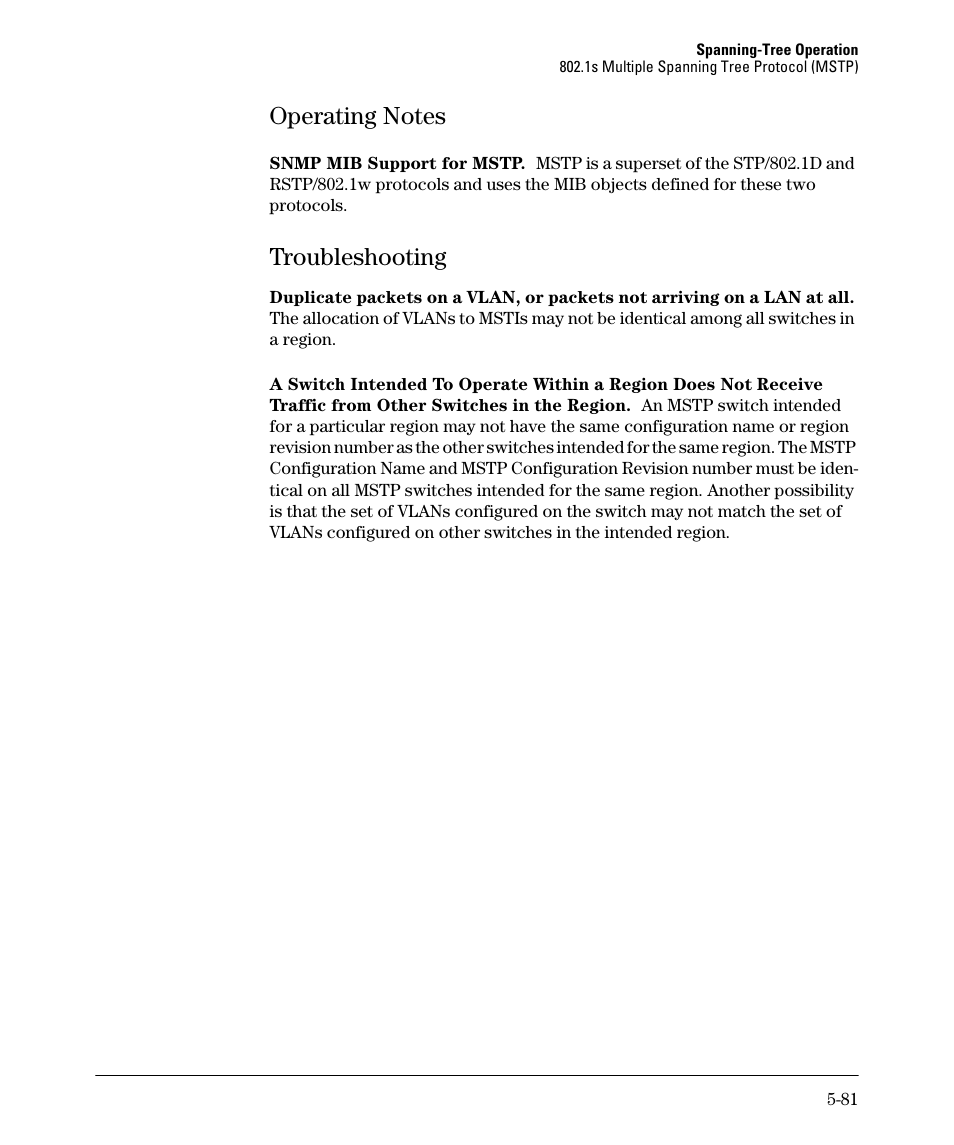 Operating notes, Troubleshooting, Operating notes -81 | Troubleshooting -81 | HP 2610-PWR User Manual | Page 189 / 364