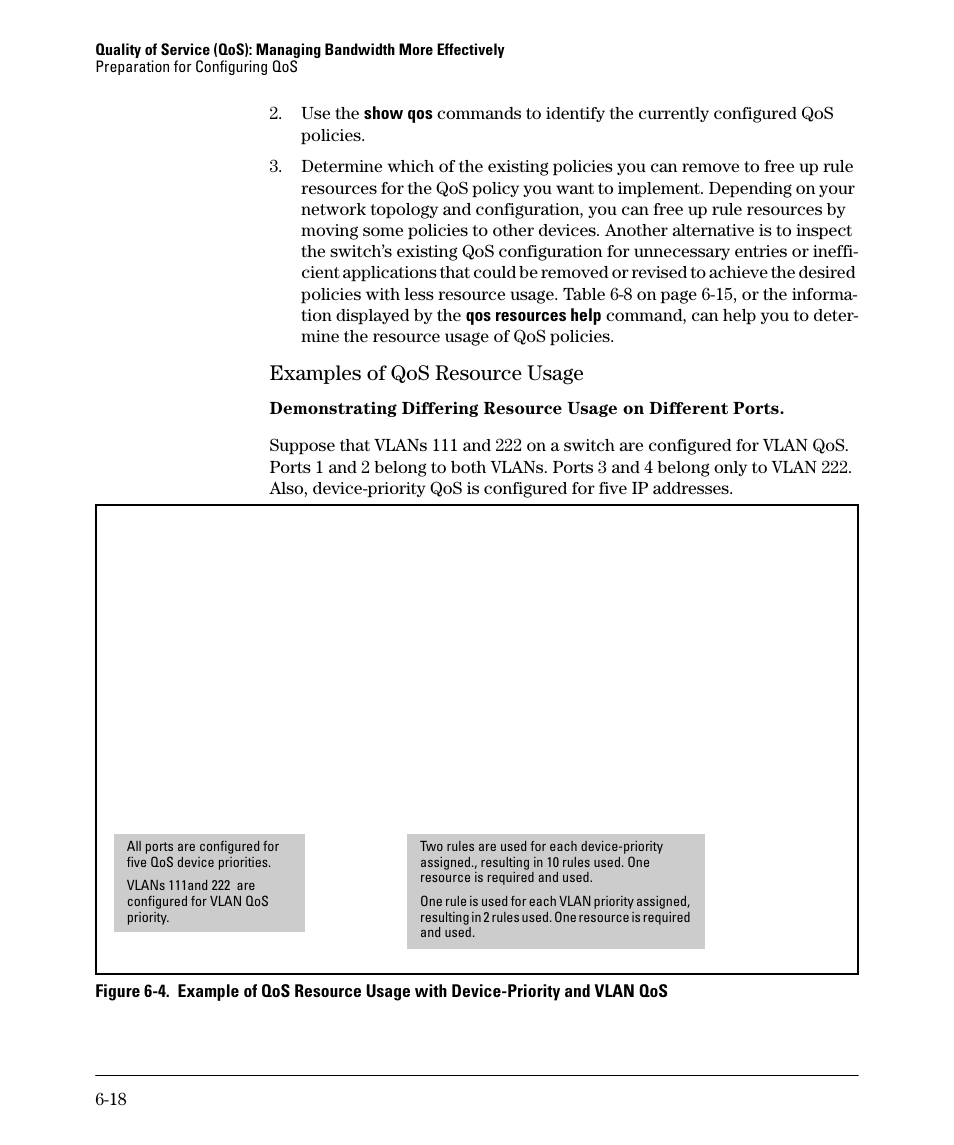 Examples of qos resource usage, Examples of qos resource usage -18 | HP 2610-PWR User Manual | Page 208 / 364