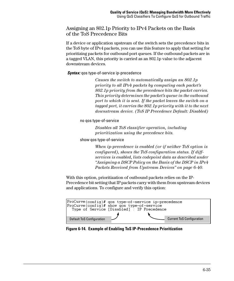 Of the tos precedence bits -35, Precedence bits -35 | HP 2610-PWR User Manual | Page 225 / 364